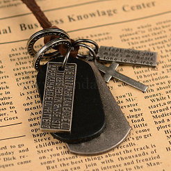 Регулируемый кожаный шнур сплава rectangleand крест кулон ожерелья для мужчин NJEW-K031-17