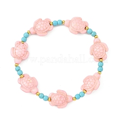 Stretch-Armbänder aus synthetischen Türkis- und Messingperlen für Damen&nbsp;BJEW-JB13876-03