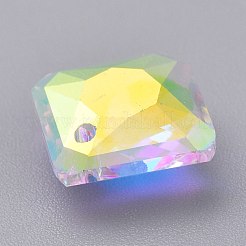 ガラスラインストーンチャーム  多面カット  正方形/ひし形  クリスタルAB  11.5x11.5x5mm  穴：1.2mm&nbsp;RGLA-A024-I03-001AB
