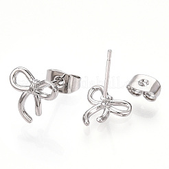 女性のための真鍮のスタッドピアス  蝶結び  プラチナ  10x10mm&nbsp;EJEW-P275-01P