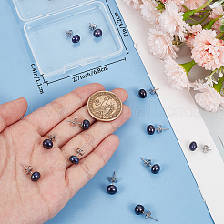 6 пара сережек-гвоздиков с жемчугом в форме шарика EJEW-BBC0001-35A