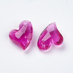 クリアアクリルチャーム  多面カット  ハート  濃いピンク  11x9x4mm  穴：0.5mm&nbsp;MACR-G055-11mm-31X