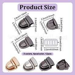 12 шт. 3 цвета железные застежки для сумок PURS-NB0001-01