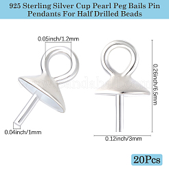 20 шт. 925 подвески-булавки с жемчужинами из стерлингового серебра&nbsp;STER-BBC0007-64S-02