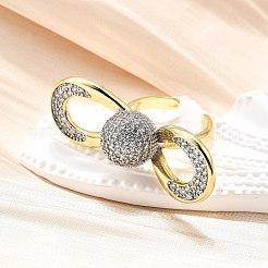 Латунные кольца-манжеты с микропаве и прозрачным цирконием для женщин RJEW-U051-01A-G