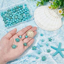 110 шт. 3 стиля нити синтетических бирюзовых бусин с морской тематикой&nbsp;TURQ-UN0001-03B