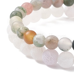 2 Uds 2 estilos de ágata natural desgastada (teñida) y ágata india y juego de pulseras elásticas de hematita sintética&nbsp;BJEW-JB08656