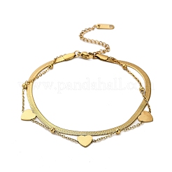 Браслеты на ногу из нержавеющей стали 304 с двойной цепочкой в форме сердца для женщин&nbsp;LS-AJEW-Q012-01G