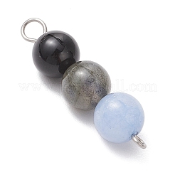 Подвески-шармы с круглыми бусинами-соединителями из окрашенного натурального малайзийского нефрита&nbsp;PALLOY-JF04052-01