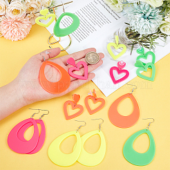 8 пара 8 стильных акриловых сережек-гвоздиков в форме сердца и капли со стальными штифтами для женщин EJEW-PH0001-12