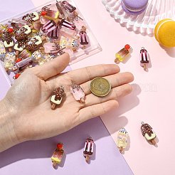 40種類のプリント樹脂ペンダント5個  アイスクリーム  プラチナ鉄ループ付き  ミックスカラー  31.5~33.5x12~14x8~8.5mm  穴：2mm  8個/スタイル&nbsp;RESI-CJ0005-15