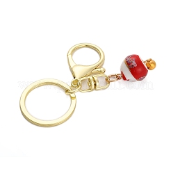 幸運の猫の磁器ペンダントキーホルダー  鉄製キーチェーンリングと合金製ロブスタークロー留め金付き  ファイヤーブリック  8.5cm&nbsp;KEYC-G064-03A