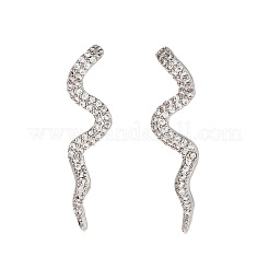 光沢のある真鍮の透明キュービックジルコニアのスネークスタッドピアス  銀  31x8mm&nbsp;AB3395-1