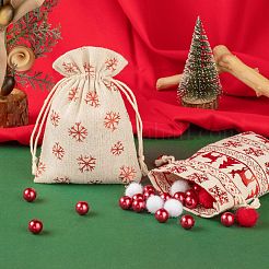 32pcs8スタイルクリスマステーマコットンギフトパッキングポーチ巾着袋  クリスマスパーティーのキャンディーラッピング用  レッド  混合模様  13.5~14.3x10cm  8スタイル  4個/スタイル&nbsp;ABAG-LS0001-01