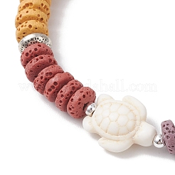Braccialetti elastici con perline di lava naturale e conchiglia&nbsp;BJEW-JB12141-01