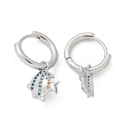 真鍮クリアキュービックジルコニアフープピアス  魚  プラチナ  22x10.5x13.5mm&nbsp;EJEW-Q014-26P