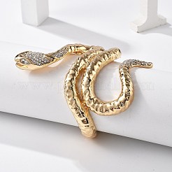 女性用スネーク合金オープンカフバングル  ラインストーン付き  ゴールドカラー  内径：2-1/4x1-7/8インチ（5.8x4.8cm）&nbsp;BJEW-A027-02G