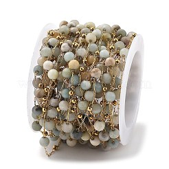 Цепочки из натуральных цветков амазонита и бусин из нержавеющей стали 304&nbsp;CHS-K021-08A-07