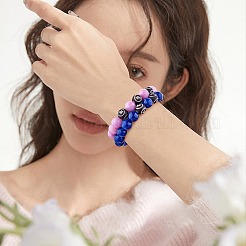 Синий натуральный машан нефрит круглый эластичный браслет из бисера&nbsp;BJEW-SW00077-03