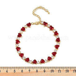 Bracelets à maillons en laiton micro pavé en oxyde de zirconium rouge pour femmes&nbsp;BJEW-M047-02B