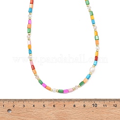 Collane di perline di vetro a colonna e rondelle sfaccettate in conchiglia d'acqua dolce naturale tinta per donna&nbsp;NJEW-JN06050-01