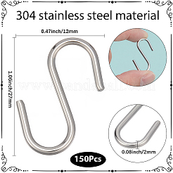 304ステンレススチール製S字フック金具150個  ステンレス鋼色  27x12x2mm&nbsp;STAS-SP0002-13