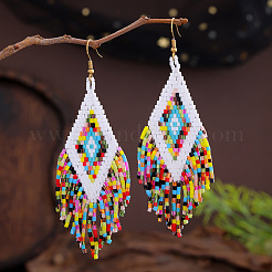 Серьги-подвески из ромбического стеклянного бисера ручной работы&nbsp;TB2555-1