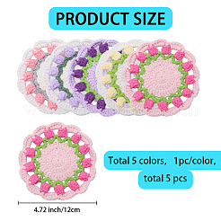 5色フラワーコットンコースター5枚  カップマット  ミックスカラー  120x4.5mm  1pc /カラー&nbsp;AJEW-GF0011-80