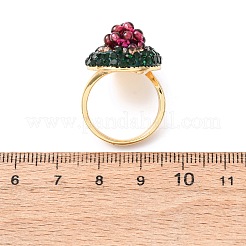 Кольца-манжеты из латуни и полимерной глины со стразами и натуральным гранатом&nbsp;RJEW-G365-01G