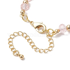 女性用ファセットロンデルガラス＆真鍮ビーズブレスレット  ゴールドカラー  7-1/4インチ（18.5cm）&nbsp;BJEW-JB10699