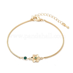 Braccialetti in ottone con micro pavé di zirconi cubici e maglie a forma di fiore per il compleanno&nbsp;BJEW-U031-01G-05