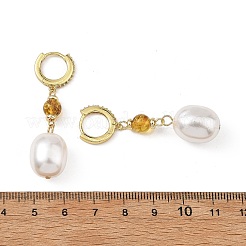Ohrhänger aus natürlichem Bernstein und Muschelperlen&nbsp;EJEW-JE07361-02
