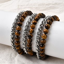 Круглые бусины из натурального камня с тигровым глазом BJEW-D330-02P-08