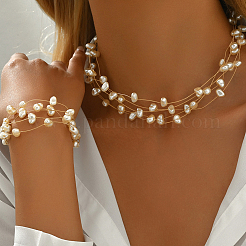 Пластиковые искусственные жемчужные бусины многослойные браслеты и ожерелья наборы&nbsp;WM2315