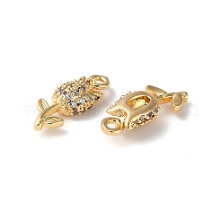 ラックメッキ真鍮製キュービックジルコニアチャーム  花  18KGP本金メッキ  13.5x5.5x3.5mm  穴：1.2mm&nbsp;X-KK-M264-04G
