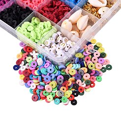 DIYジュエリー作成キット  5576個の手作りポリマークレイビーズが含まれています  50PCSアクリルビーズ  アロイ＆カウリーシェルペンダント  アイアン製スペーサービーズ  亜鉛合金カニカン  真鍮製のボールチープとスペースビーズ  鉄オープン丸カン  伸縮性ストレッチスレッド  ミックスカラー  6x0.5~1mm  穴：1.8~2mm&nbsp;DIY-CJ0001-93