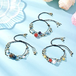 Регулируемые многорядные браслеты с драгоценными камнями и нейлоновой нитью&nbsp;BJEW-MZ00238