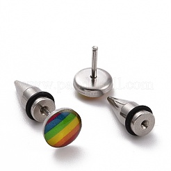 プライドスタイルのステンレススチールスタッドピアス  エナメル  半円  カラフル  ステンレス鋼色  22x8mm  ピン：1mm&nbsp;EJEW-F276-02P