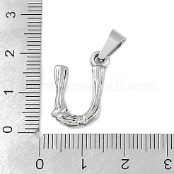 変色しない304ステンレススチールペンダント  竹風  ステンレス鋼色  文字.u  19x13x3mm  穴：3x7mm&nbsp;STAS-F235-01P-U