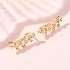 真鍮製パヴェキュービックジルコニアスタッドクローラーピアス  葉  18KGP本金メッキ  カドミウムフリー＆鉛フリー  長持ちメッキ  ラックめっき  透明  18x6x6.5mm&nbsp;KK-CBAA351-24G-01