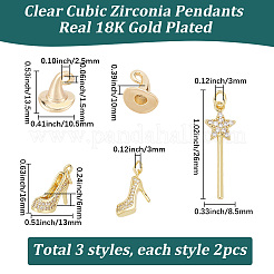 6pcs 3 styles pendentifs en laiton micro pavé de zircone cubique&nbsp;KK-SC0008-10