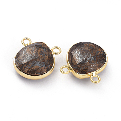 天然ブロンズ石チャーム  ゴールデンメッキ真鍮パーツ  多面カット  ティアドロップ  15~16x14~14.5x6mm  穴：1.8mm&nbsp;G-L547-030A
