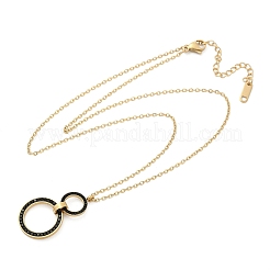 Ожерелья с подвесками из двойных колец из нержавеющей стали 304 с блестящими стразами NJEW-V001-04G