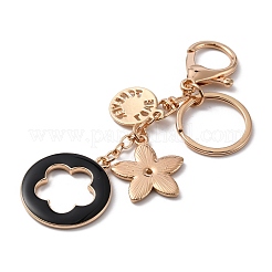 Брелок с подвеской в виде цветка из стразов и эмали с алюминиевым шармом&nbsp;KEYC-WH0004-82KCG-03
