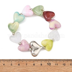 Stretch-Armbänder aus Acryl in Herzform mit Perlen für Kinder&nbsp;BJEW-JB14277