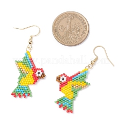 Серьги-подвески в виде птиц из стеклянных бусин ручной работы&nbsp;EJEW-MZ00541