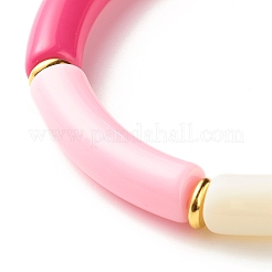 Bracciale elasticizzato con perline a tubo curvo in acrilico color caramello per ragazze donne&nbsp;BJEW-JB07297-03