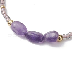 Овальные плетеные браслеты из натуральных смешанных драгоценных камней и стеклянных бусин для женщин&nbsp;BJEW-MZ00246