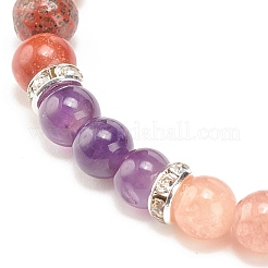 Rundes Perlenarmband aus natürlichem Amethyst und Edelstein für Frauen&nbsp;BJEW-JB08336-03