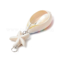 Perline sintetiche di turchese a forma di stella marina e pendenti avvolti in filo di rame con conchiglia di ciprea stampata&nbsp;PALLOY-JF03953-02